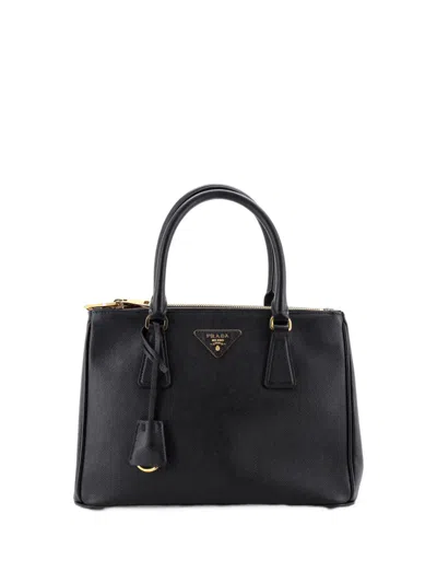 Pre-owned Prada Galleria Double Zip Saffiano Leather Small Tote Bag In Black