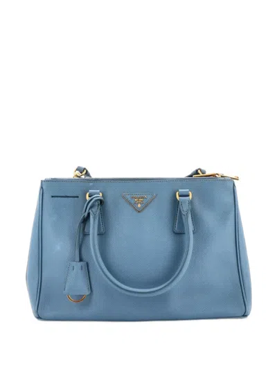 Pre-owned Prada Galleria Double Zip Saffiano Leather Small Tote Bag In Blue