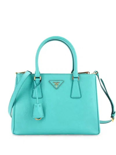 Pre-owned Prada Galleria Double Zip Saffiano Leather Small Tote Bag In Green