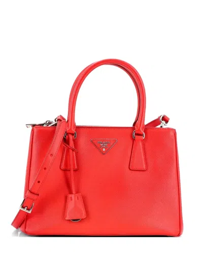 Pre-owned Prada Galleria Double Zip Saffiano Leather Small Tote Bag In Red