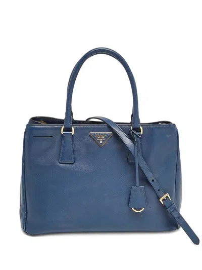 Pre-owned Prada Galleria Double Zip Tote Bag In Blue