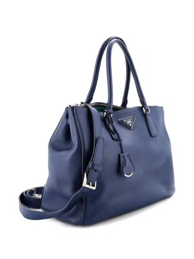 Pre-owned Prada Galleria Double Zip Tote Leather Medium Satchel In Blue