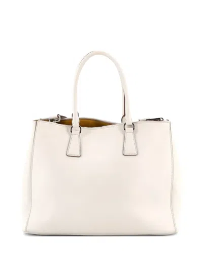 Pre-owned Prada Galleria Double Zip Tote Leather Medium Satchel In White