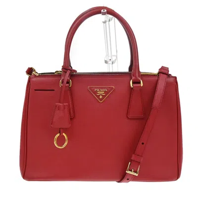 Pre-owned Prada Galleria Double Zip Tote Saffiano Leather Leather Bag () In Red