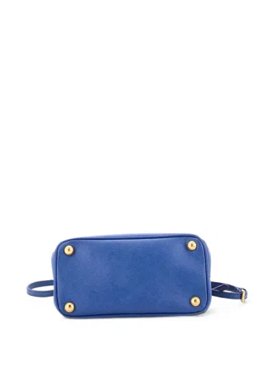 Pre-owned Prada Galleria Double Zip Tote Saffiano Leather Mini Crossbody Bag In Blue