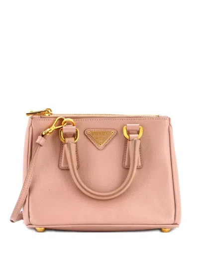 Pre-owned Prada Galleria Double Zip Tote Saffiano Leather Mini Crossbody Bag In Pink