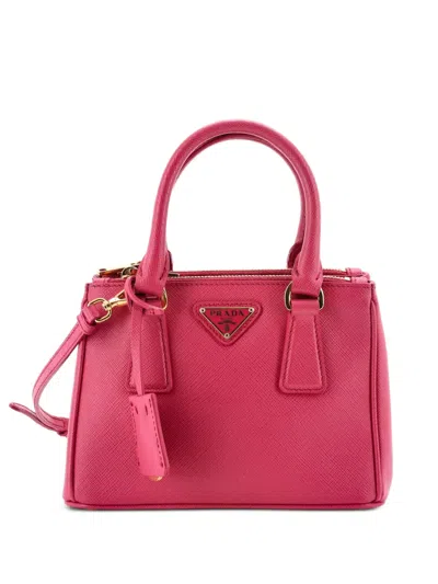 Pre-owned Prada Galleria Double Zip Tote Saffiano Leather Mini Crossbody Bag In Pink