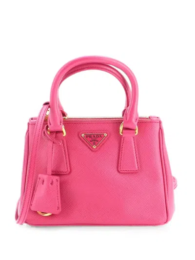 Pre-owned Prada Galleria Double Zip Tote Saffiano Leather Mini Crossbody Bag In Pink