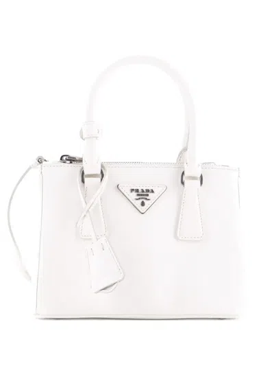 Pre-owned Prada Galleria Double Zip Tote Saffiano Leather Mini Crossbody Bag In White