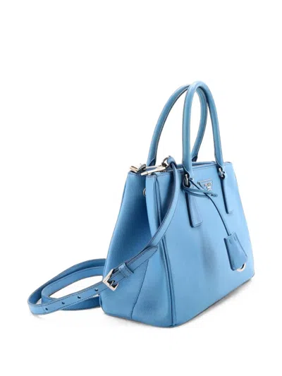 Pre-owned Prada Galleria Double Zip Tote Saffiano Leather Small Crossbody Bag In 蓝色