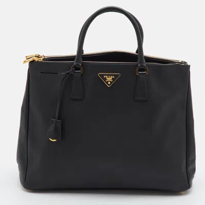 Pre-owned Prada Galleria Extra Large Black Saffiano Lux Leather Double Zip Tote