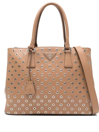 Prada Galleria Eyelet-embellishment Tote Bag In Brown