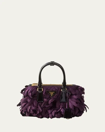 Prada Galleria Feathered Leather Top-handle Bag In Purple