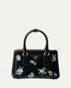 Prada Galleria Floral Leather Top-handle Bag In F0002 Nero