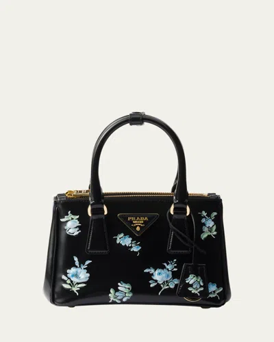 Prada Galleria Floral Leather Top-handle Bag In F0002 Nero