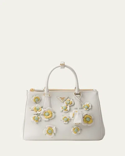 Prada Galleria Floral Leather Top-handle Bag In F0e1a Bianco Ananas