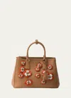 Prada Women's Large Galleria Leather Bag With Floral Appliqués In F0p6k Naturale Ar