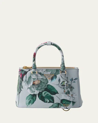 Prada Galleria Flower-print Leather Top-handle Bag In Green