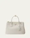 Prada Galleria Large Studded Leather Top-handle Bag In F0009 Bianco