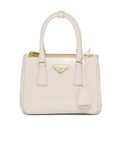 Prada Galleria Patent Leather Mini Bag In Ivory