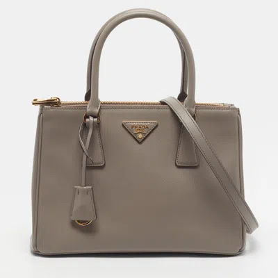 Pre-owned Prada Galleria Medium Beige Saffiano Lux Leather Tote In Sand