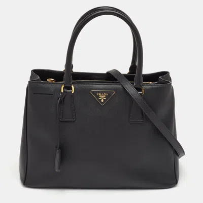 Pre-owned Prada Galleria Medium Black Saffiano Lux Leather Zip Tote