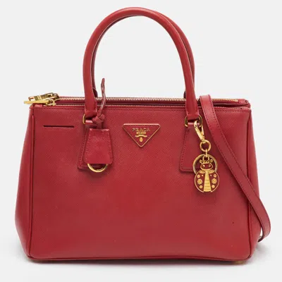 Pre-owned Prada Galleria Medium Red Saffiano Leather Double Zip Tote