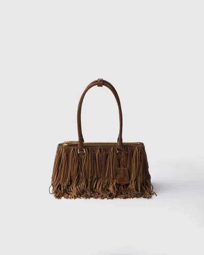 PRADA PRADA GALLERIA MEDIUM SUEDE BAG WITH FRINGE