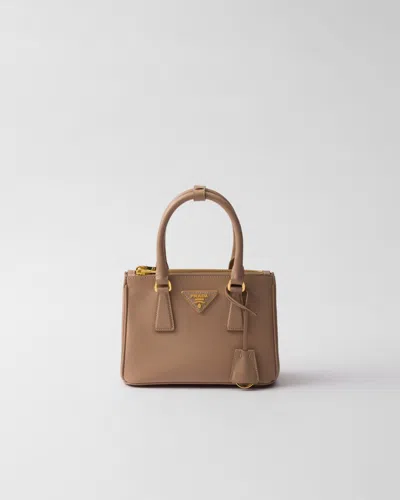 Prada Galleria Mini Bag Aus Saffiano-leder In Brown