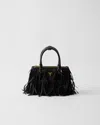 Prada Galleria Mini-bag With Feather Trim In Schwarz