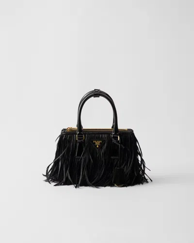 Prada Galleria Mini-bag With Feather Trim In Schwarz