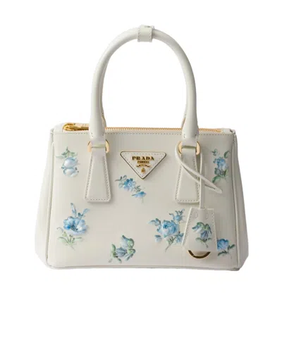 Prada Galleria Printed Brushed Leather Mini-bag In Weiss