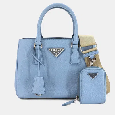 Pre-owned Prada Galleria Mini Light Blue Saffiano Leather Shoulder Bag
