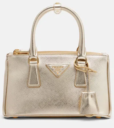 Prada Galleria Mini Metallic Leather Tote Bag In Gold