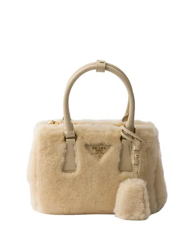Prada Galleria Mini Shearling Bag In Neutral