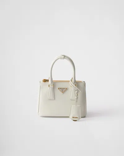 Prada Galleria Patent Saffiano Mini-bag In Weiss