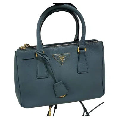 Pre-owned Prada Galleria Saffiano Leather Mini Grey Blue Handbag With Strap In Gray