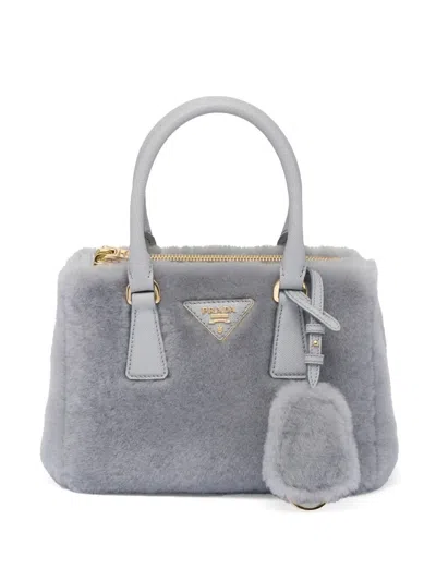 Prada Galleria Shearling Mini Bag In Grey