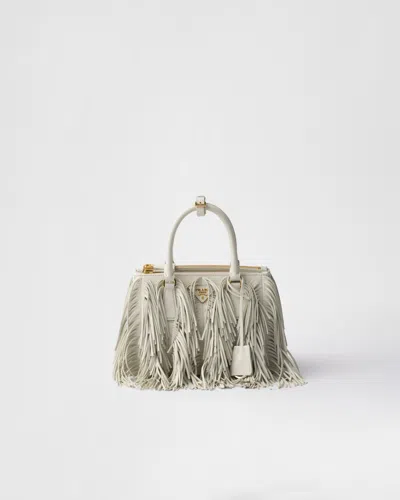 Prada Galleria Small Leather Bag With Fringe In Weiss