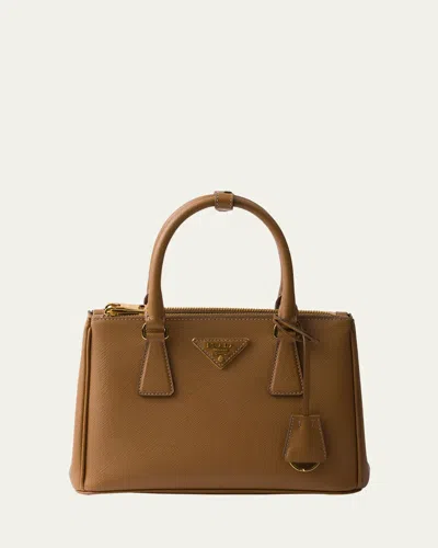 Prada Small Galleria Saffiano Leather Tote Bag In Braun