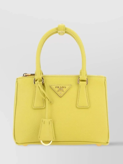 Prada Versatile Leather Handbag With Detachable Strap And Stylish Accessories In Yellow