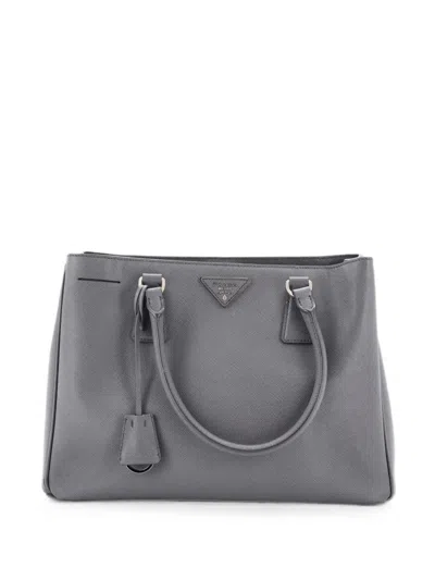 Pre-owned Prada Gardener's Saffiano Leather Medium Tote Bag In Gray