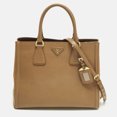 Pre-owned Prada Gardener's Tan Saffiano Lux Leather Tote In Brown