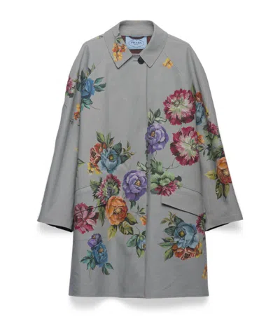 Prada Printed Cotton Single-breasted Coat In Silver