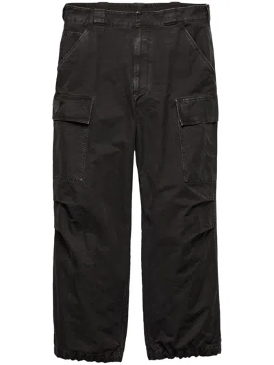 Prada Garment-dyed Cotton Trousers In Black