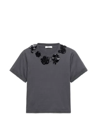 Prada Garment-dyed, Distressed Jersey T-shirt In Black