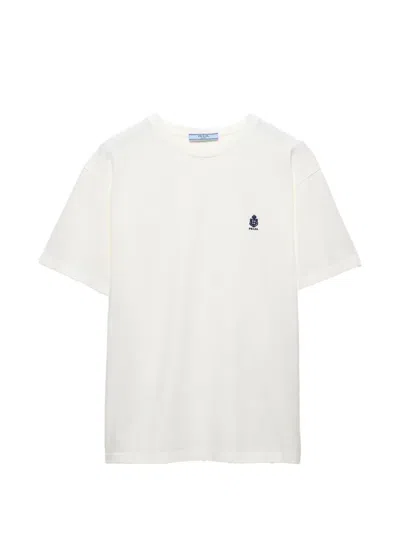 Prada Cotton Crew Neck Short Sleeve T-shirt In White