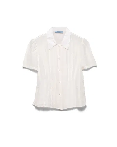Prada Garment-dyed Hemd Aus Gewaschener Seide In White