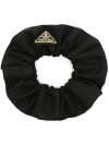 Prada Gathered Black Scrunchie With Triangular Logo Patch In Multicolor