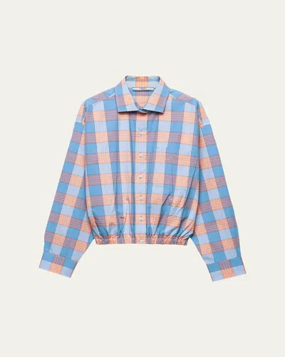 Prada Gathered Check Popeline Button-down Shirt In Multi